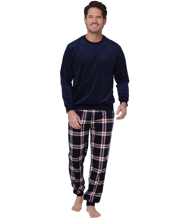 men's blue velvet home lounge suit 'modern checks'