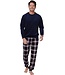 Heren lounge-huispak van blauw velours 'modern checks'