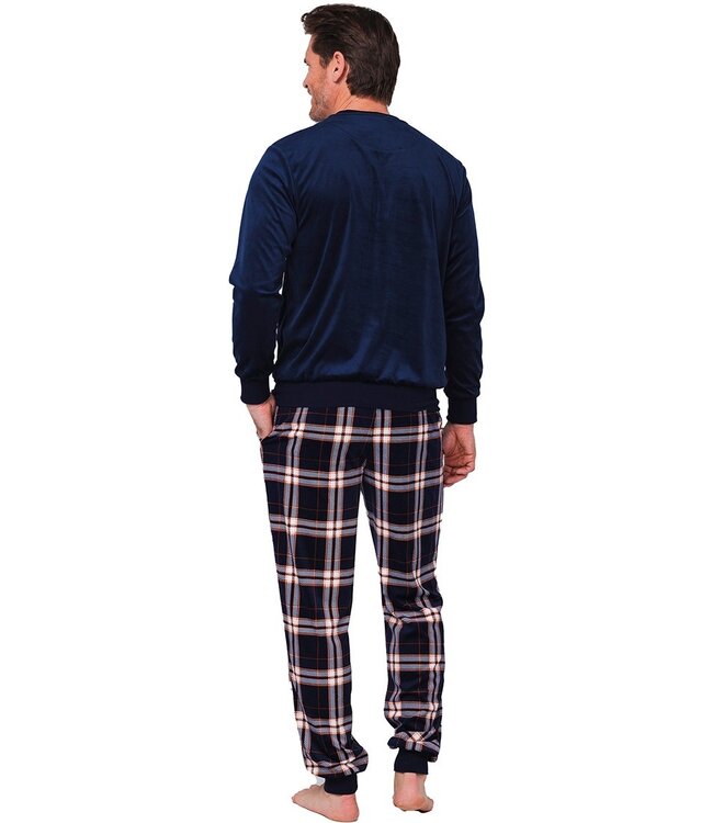 men's blue velvet home lounge suit 'modern checks'