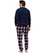 Heren lounge-huispak van blauw velours 'modern checks'