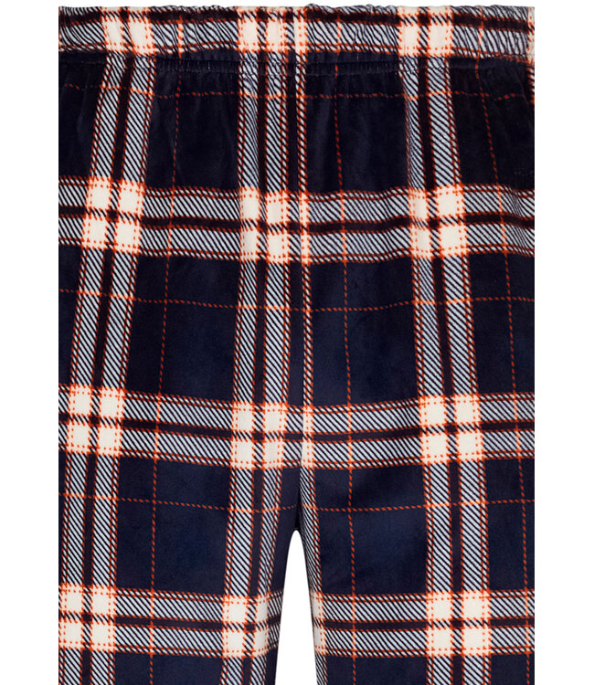 Heren lounge-huispak van blauw velours 'modern checks'