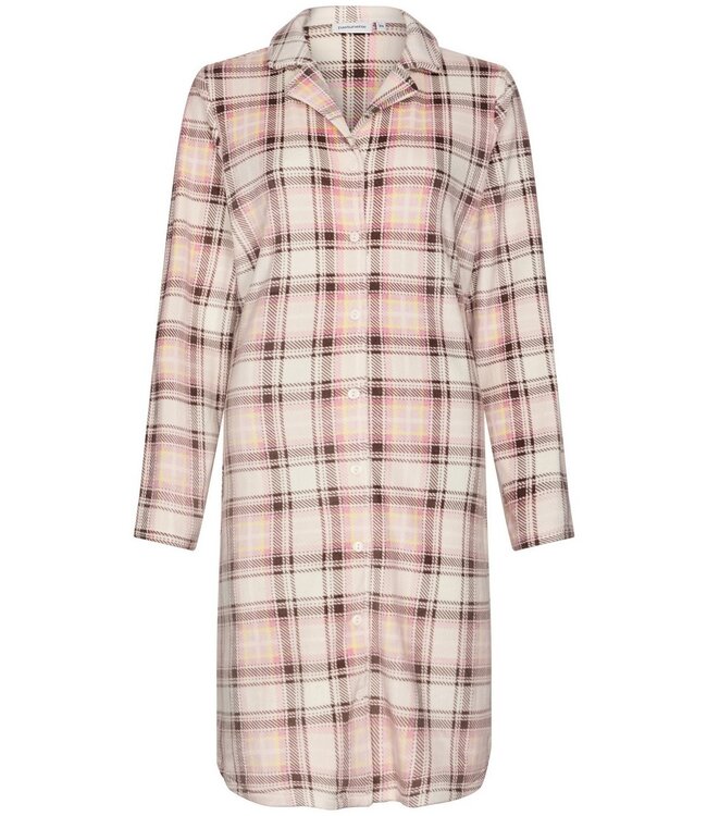 Warm, doorknoop dames nachthemd ‘champagne pink check’