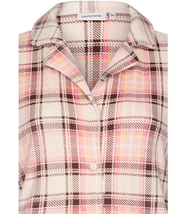 ladies warm full button nightdress 'champagne pink check'