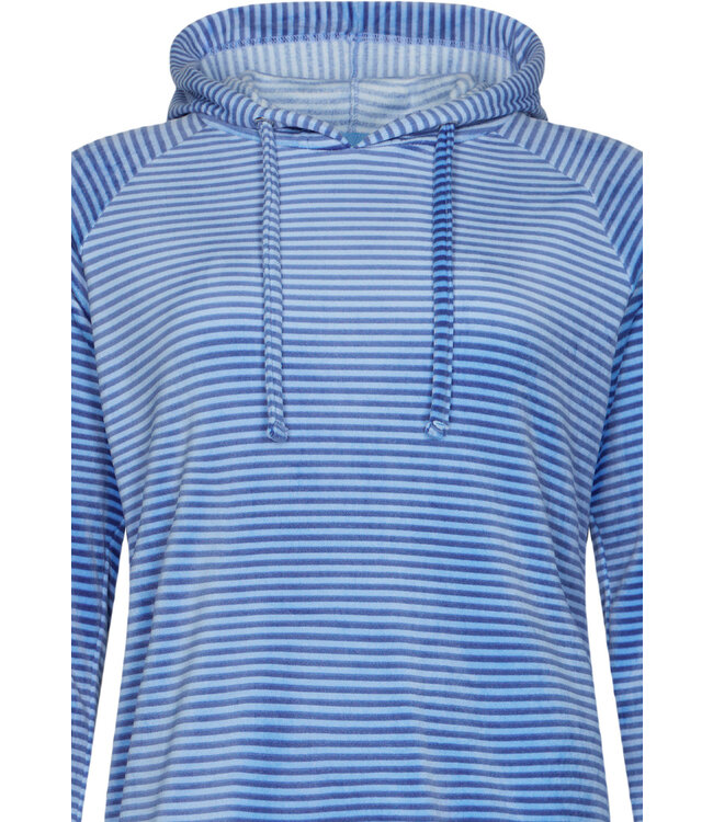 Velours lounge-huispak met capuchon 'cool blue stripes'