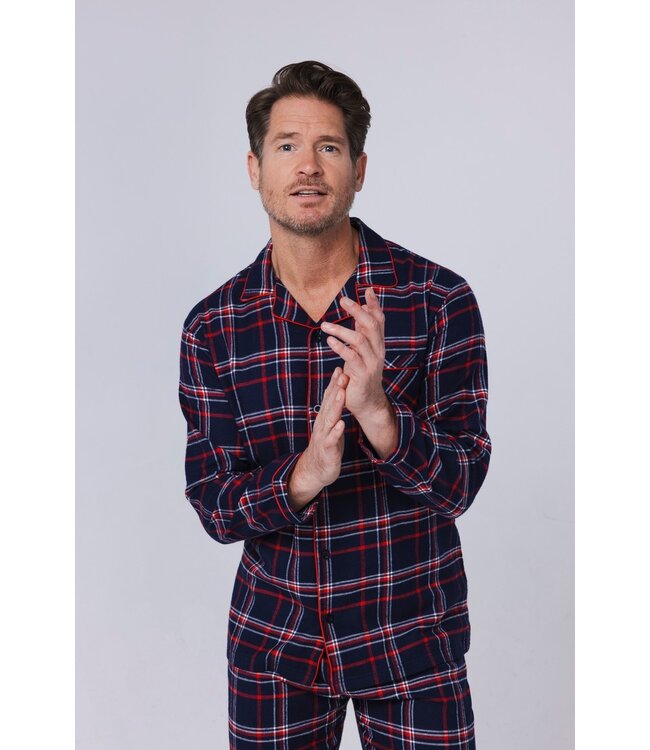 Doorknoop heren pyjama van katoen-flanel 'trendy checks'