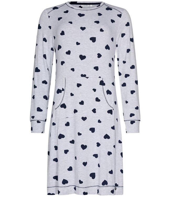 light grey melee long sleeve nightdress 'lots of lovehearts'