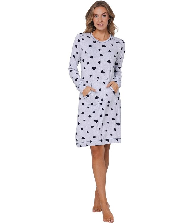 light grey melee long sleeve nightdress 'lots of lovehearts'