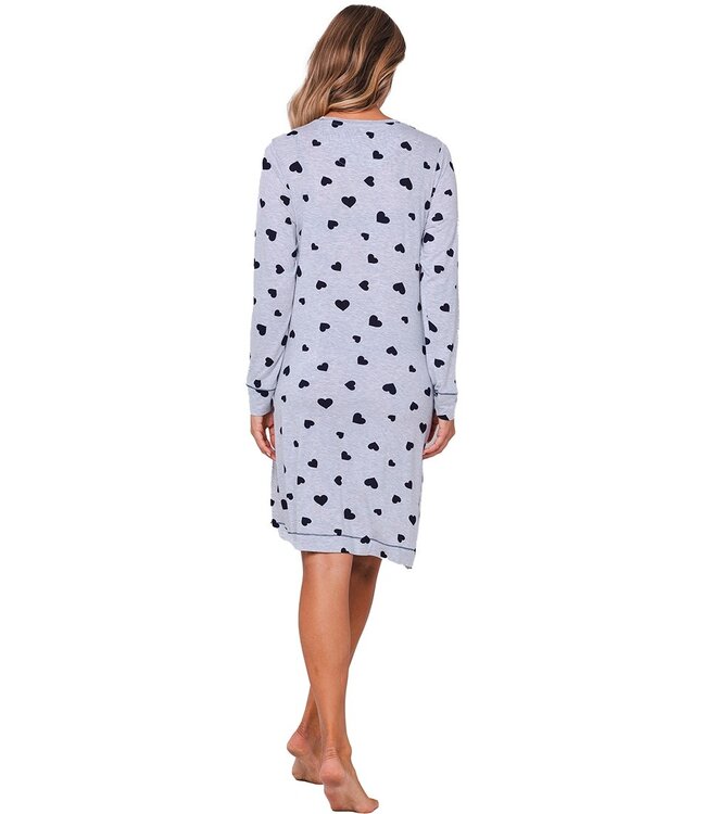 light grey melee long sleeve nightdress 'lots of lovehearts'