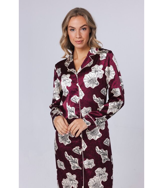 full button polyester-satin nightdress 'bold blooms'