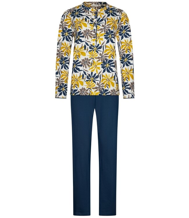 Dames pyjama van katoen met lange mouwen en knoopjes 'forest flowers'