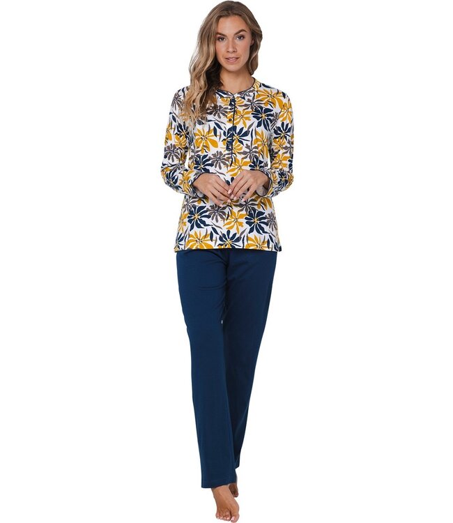 ladies long sleeve cotton pyjama set with buttons 'forest flowers'