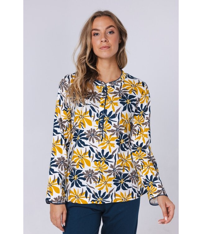 ladies long sleeve cotton pyjama set with buttons 'forest flowers'