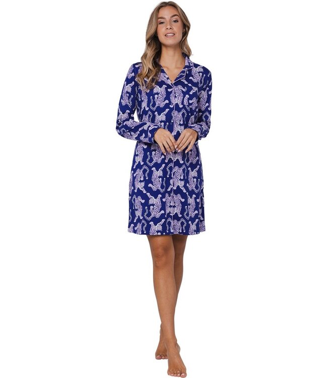 trendy full button organic cotton nightdress 'fantastic feline'