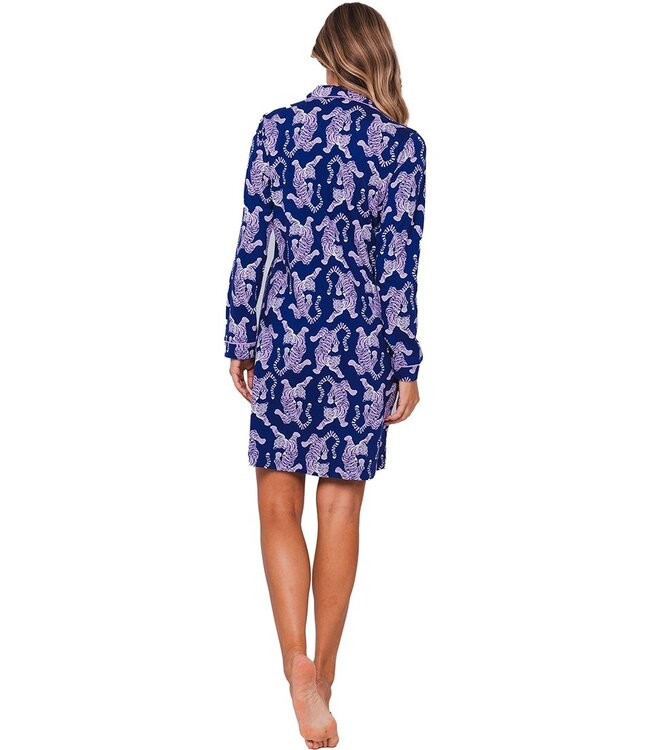 trendy full button organic cotton nightdress 'fantastic feline'