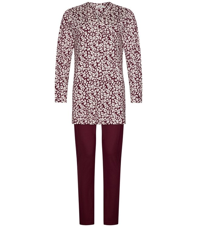 Rode katoen-modal pyjama met knopen 'little flowers'