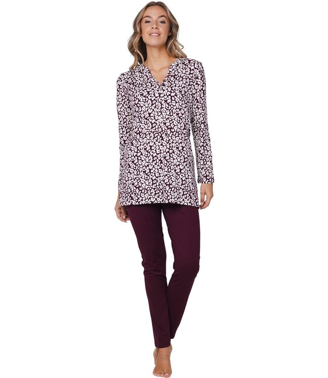 rich red cotton-modal pyjama with buttons 'little flowers'