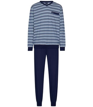Robson Katoenen heren pyjamaset met lange mouwen, v-hals en boorden 'fine stripes'