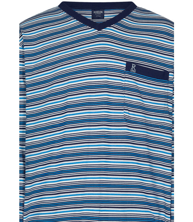 men's long sleeve v-neck cotton pyjama set with cuffs 'fine stripes'