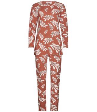 Pastunette Bruine dames pyjama van katoen-elastan-mix ‘lovely leafs’