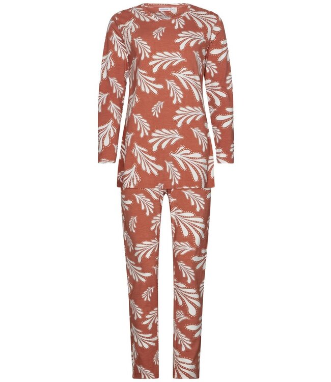 Bruine dames pyjama van katoen-elastan-mix ‘lovely leafs’