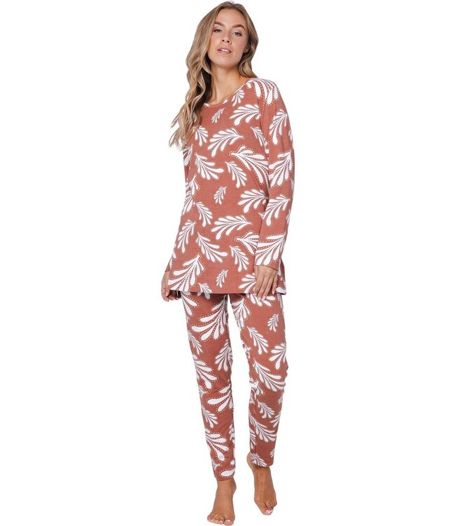 ladies brown cotton-mix pyjama 'lovely leafs'