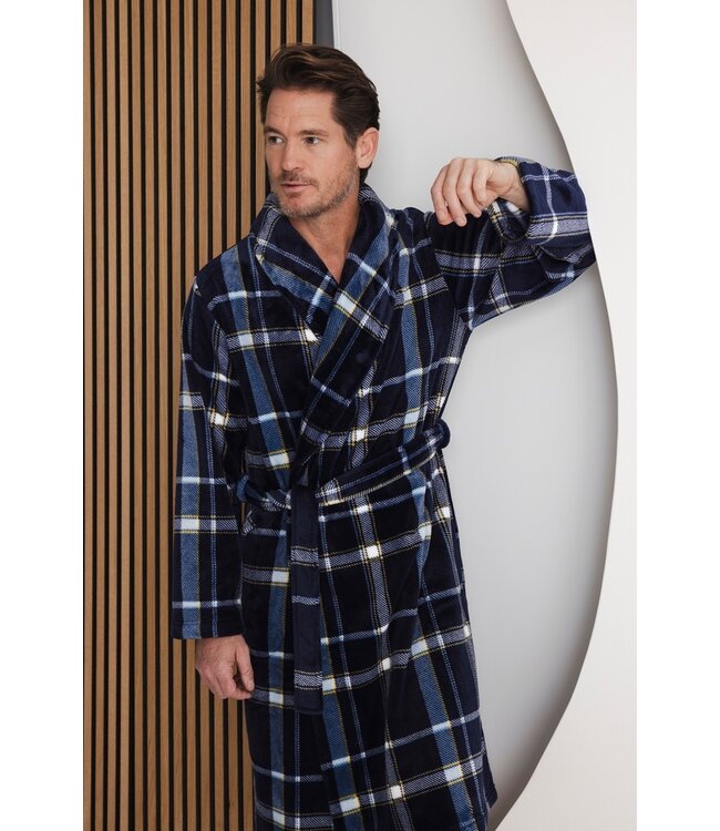 trendy warm flannel fleece wrap-over morninggown 'cool checks'