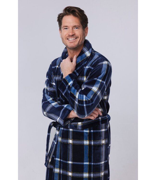 trendy warm flannel fleece wrap-over morninggown 'cool checks'