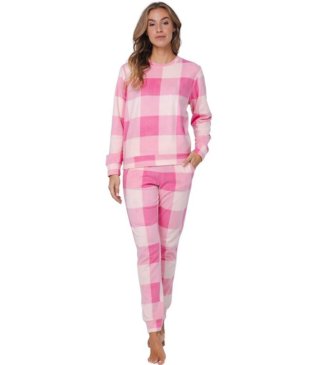 pink polar fleece lounge pyjama set 'chunky checks'