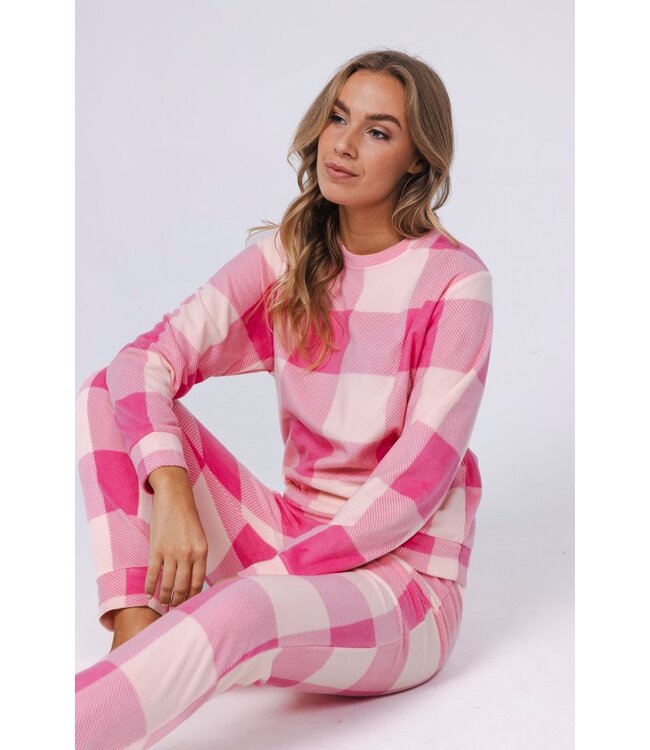 pink polar fleece lounge pyjama set 'chunky checks'