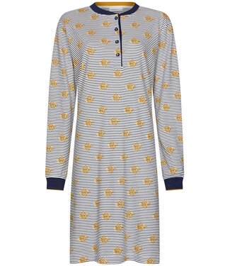 Pastunette ladies striped 100% cotton nightdress with buttons 'forest flower stripes'