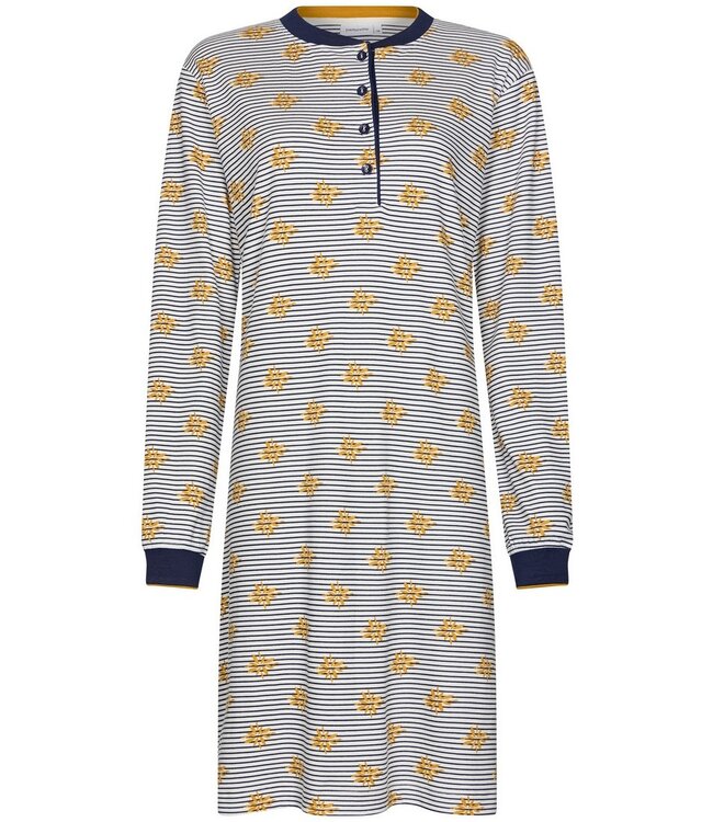 Gestreept dames nachthemd van 100% katoen met knoopjes 'forest flowers stripes'