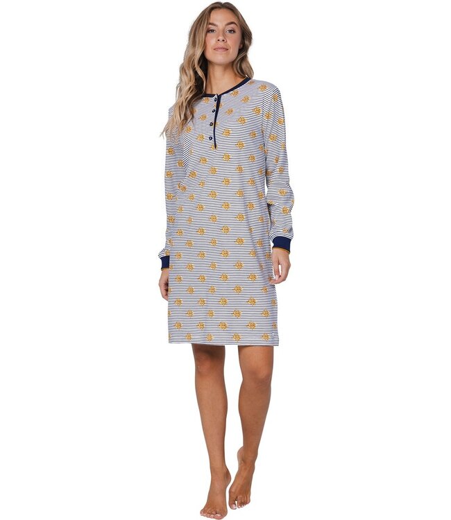 ladies striped 100% cotton nightdress with buttons 'forest flower stripes'