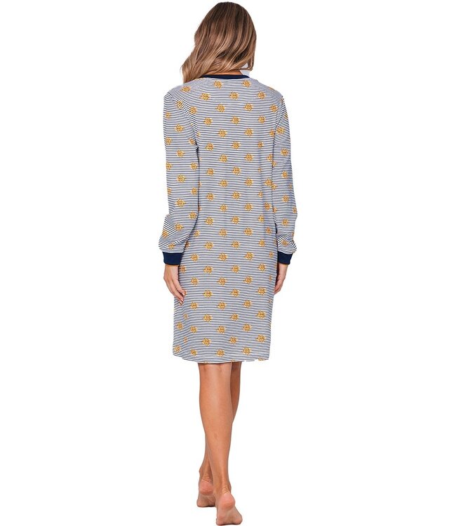 ladies striped 100% cotton nightdress with buttons 'forest flower stripes'