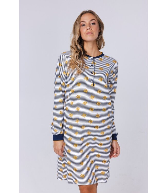 ladies striped 100% cotton nightdress with buttons 'forest flower stripes'