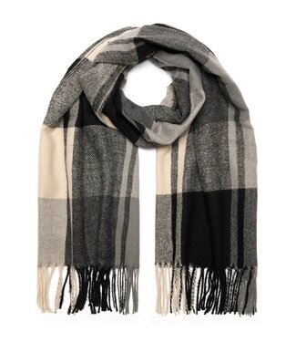 Pastunette Premium warm, one size dark grey scarf with tassels 'fashion blocks'