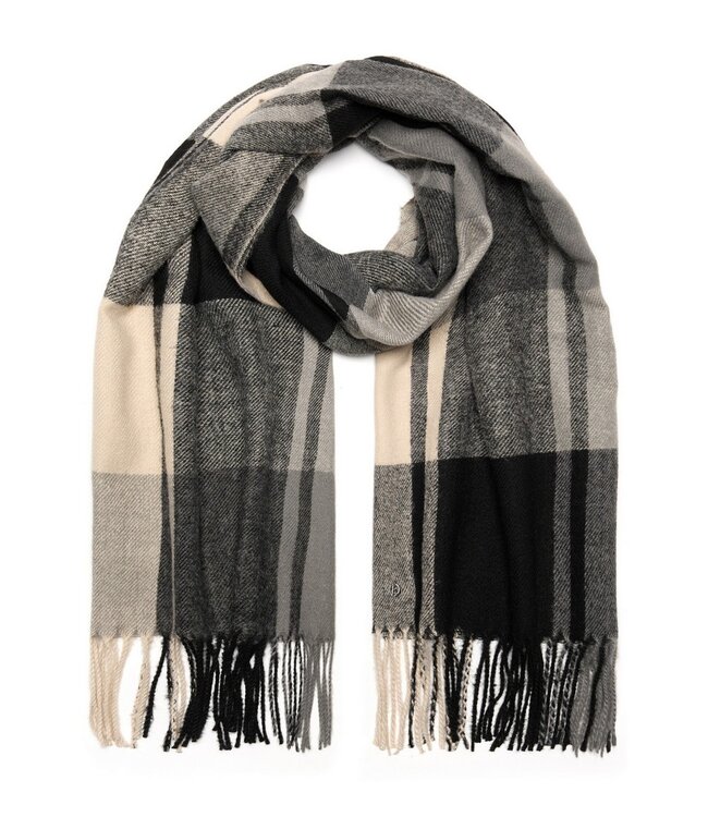 warm, one size dark grey scarf with tassels 'fashion blocks'