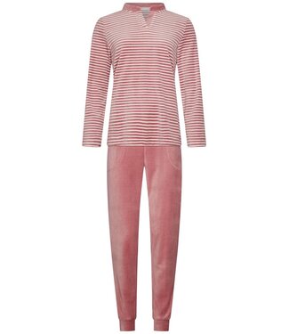 Pastunette soft velvet home lounge pyjama with cuffs 'horizontal stripes'