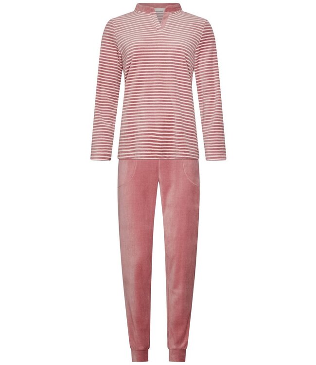 soft velvet home lounge pyjama with cuffs 'horizontal stripes'