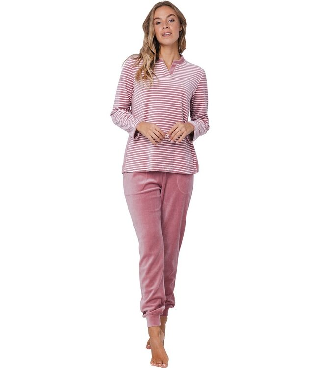 soft velvet home lounge pyjama with cuffs 'horizontal stripes'