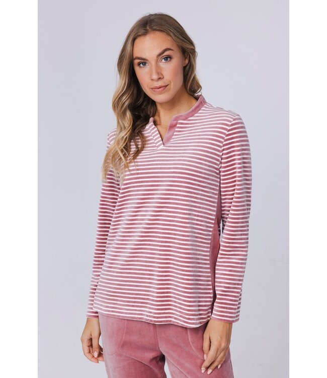 soft velvet home lounge pyjama with cuffs 'horizontal stripes'