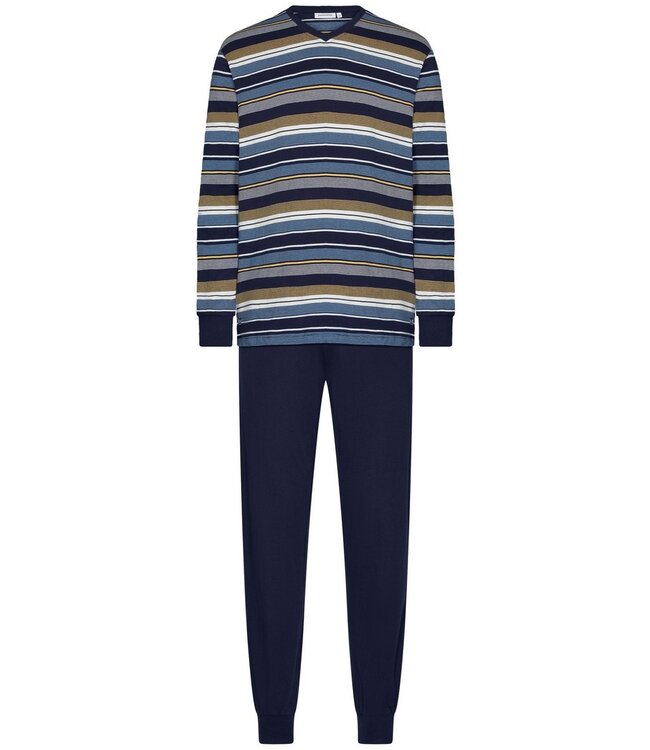 Heren pyjamaset van biologische katoen met V-hals 'just stripes'