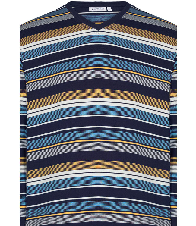 Heren pyjamaset van biologische katoen met V-hals 'just stripes'