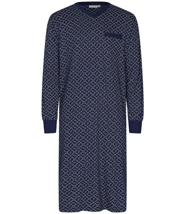men's long sleeve v-neck organic cotton nightshirt 'brick blocks'