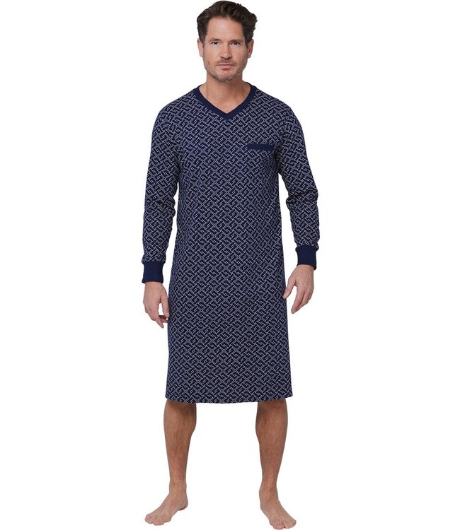 men's long sleeve v-neck organic cotton nightshirt 'brick blocks'