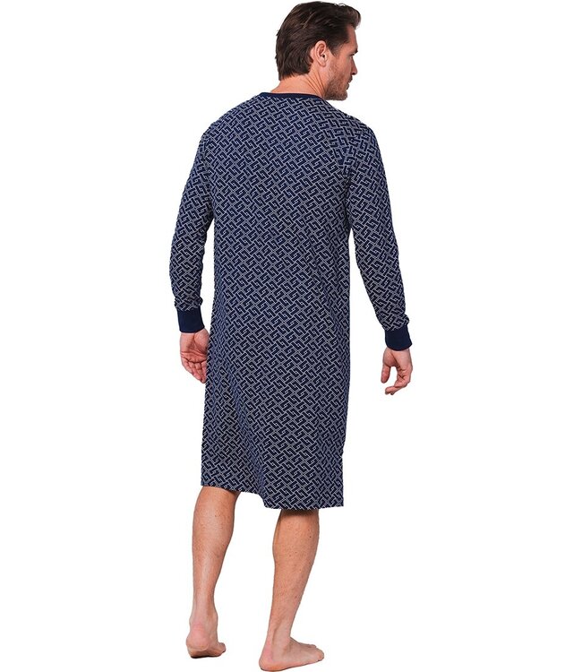 men's long sleeve v-neck organic cotton nightshirt 'brick blocks'