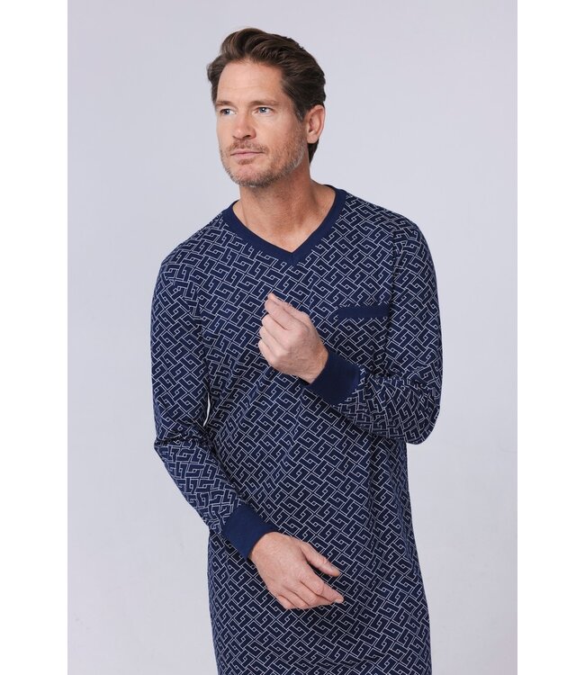 men's long sleeve v-neck organic cotton nightshirt 'brick blocks'