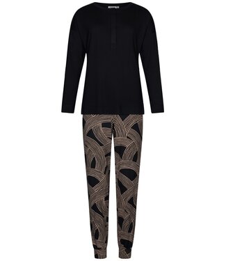Pastunette Premium Luxe Ecovero viscose-elastaan lounge pyjamaset met knopen 'abstract art'