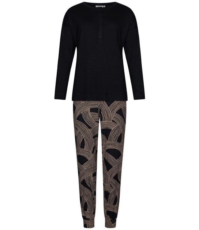 Luxe Ecovero viscose-elastaan lounge pyjamaset met knopen 'abstract art'
