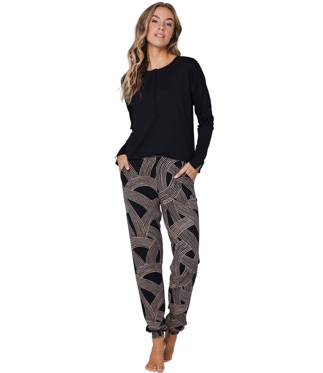 luxury ecovero viscose, elastane lounge pyjama set with buttons 'abstract art'