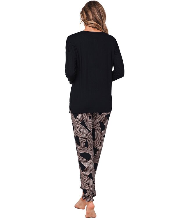 Luxe Ecovero viscose-elastaan lounge pyjamaset met knopen 'abstract art'